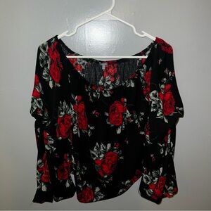 Floral Black and Red Women's Top